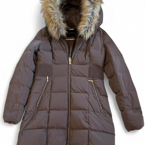 Ivanka Trump Brown Puffer Jacket with Faux Fur Trim - Picture 3 of 6